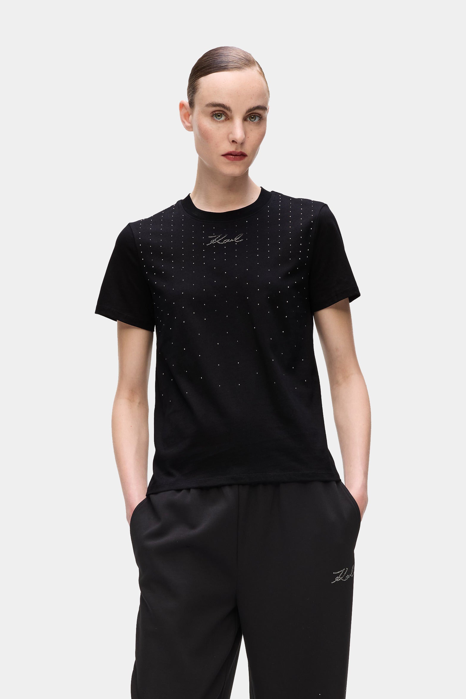 Czarny t-shirt Rhinestone Rain