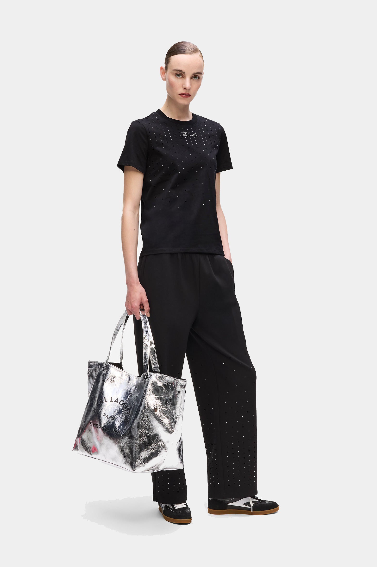Czarny t-shirt Rhinestone Rain