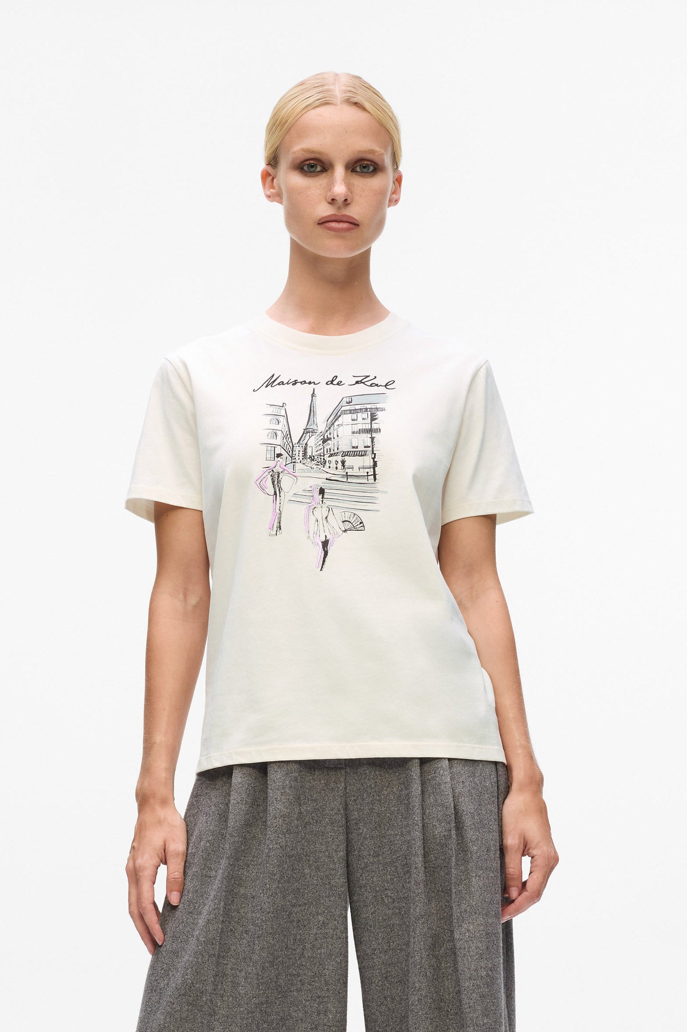 Kremowy t-shirt Paris Sketch