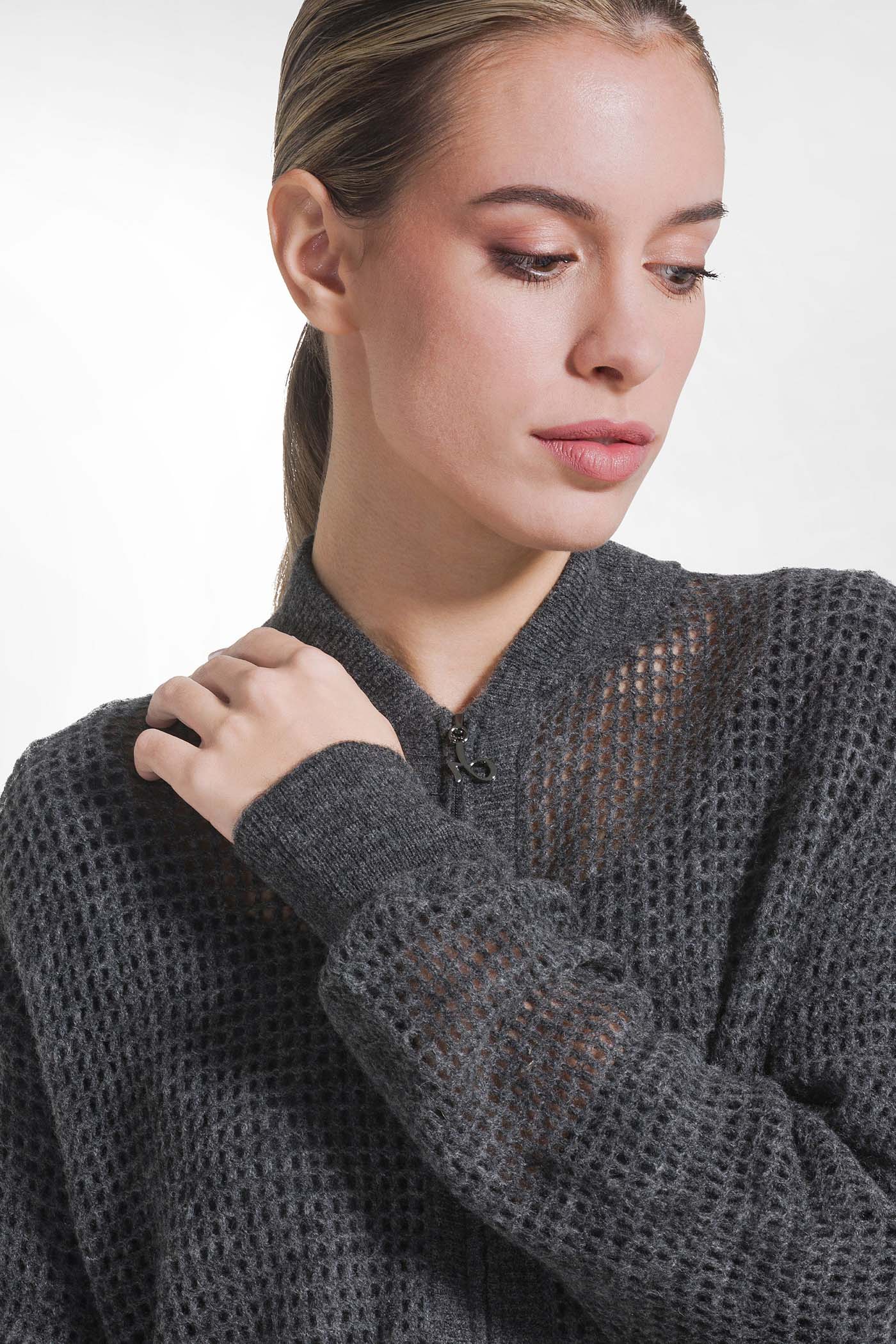 Szary kardigan z mieszanką wełny na zamek