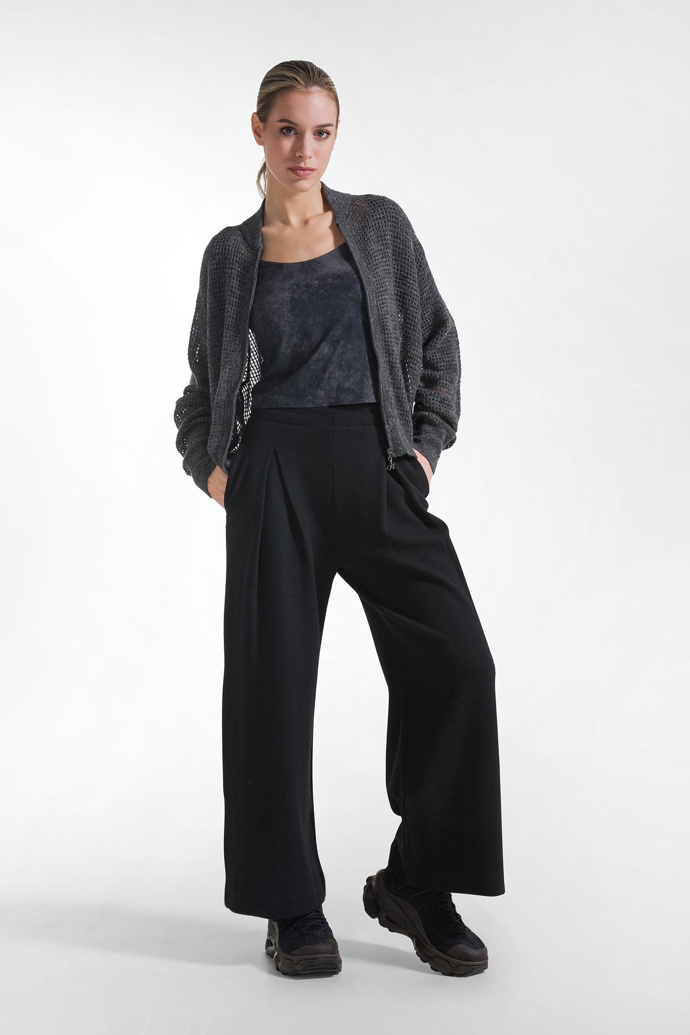 Gray wool blend cardigan with zipper