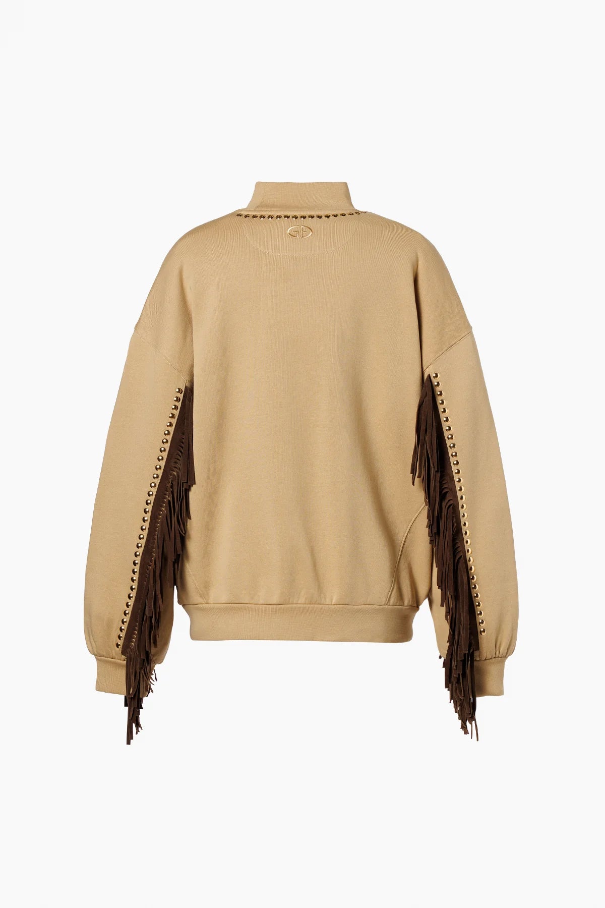 Beige women's sweatshirt with fringes FRENZY crew neck sweater