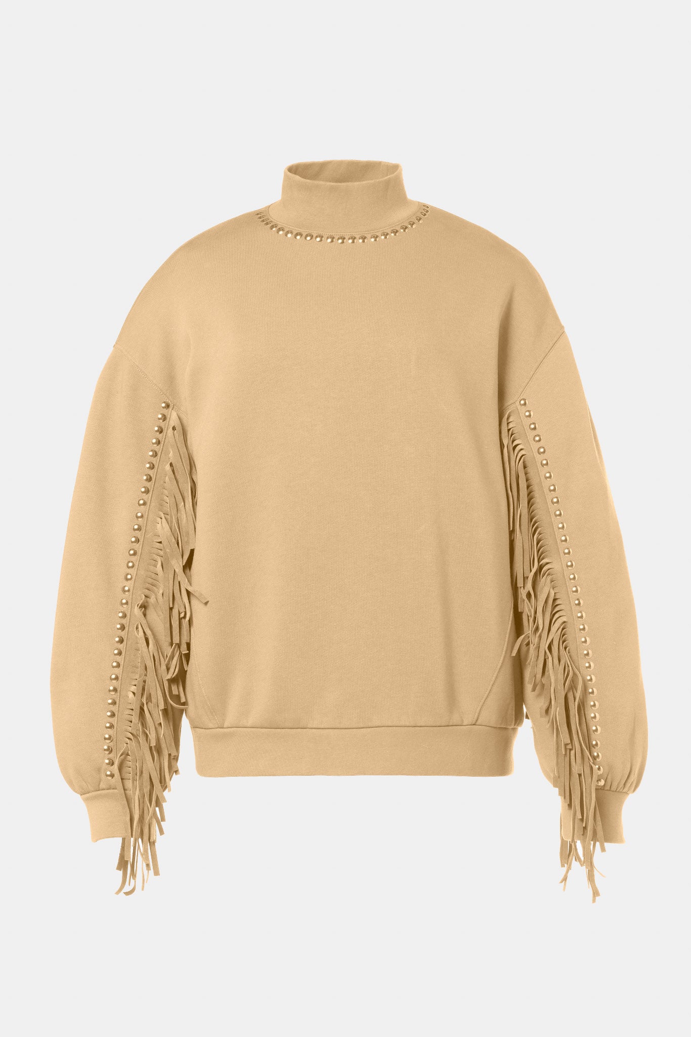 Beżowa bluza damska z frędzlami FRENZY crew neck sweater