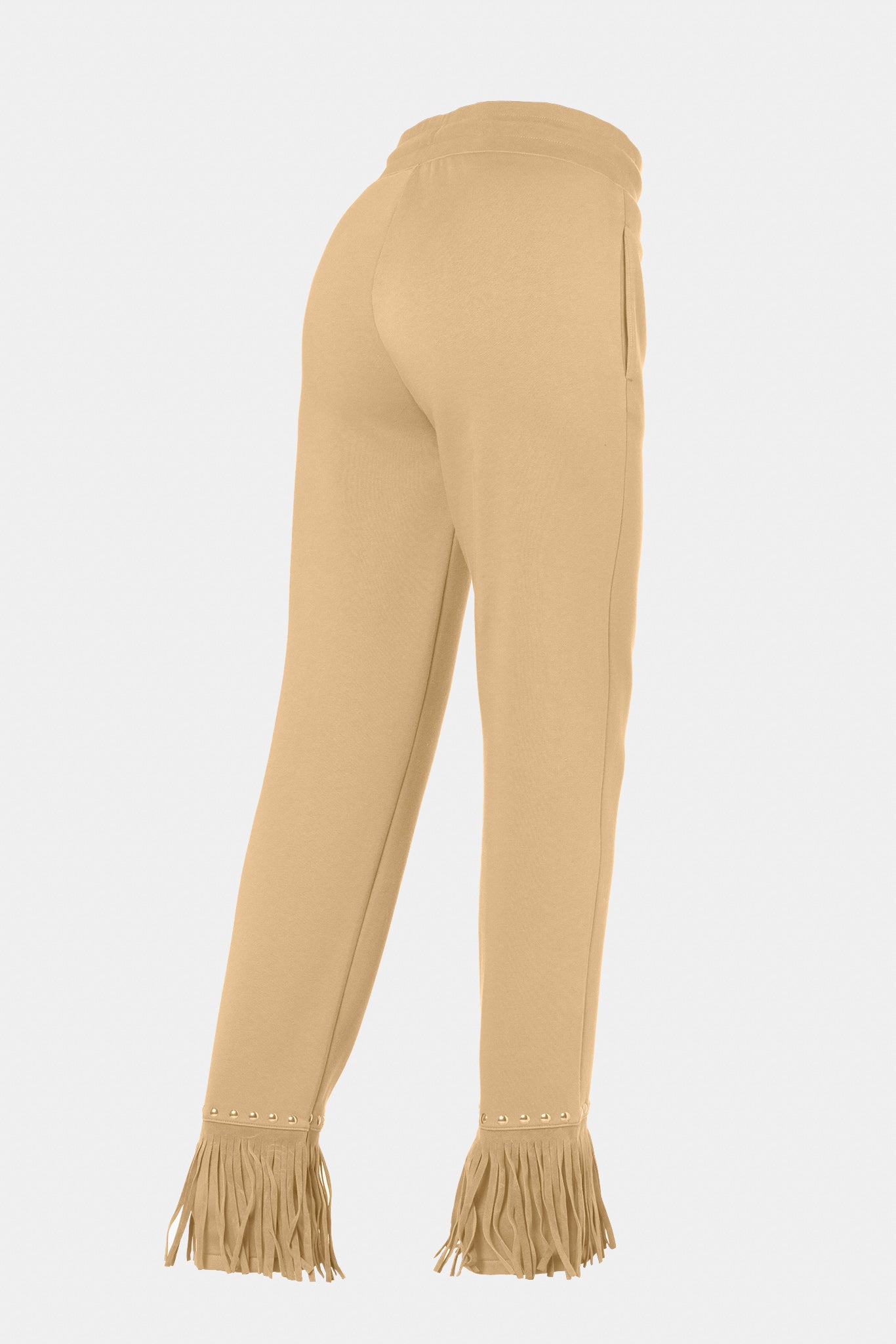 Beżowe spodnie z frędzlami REIGN wide leg track pant