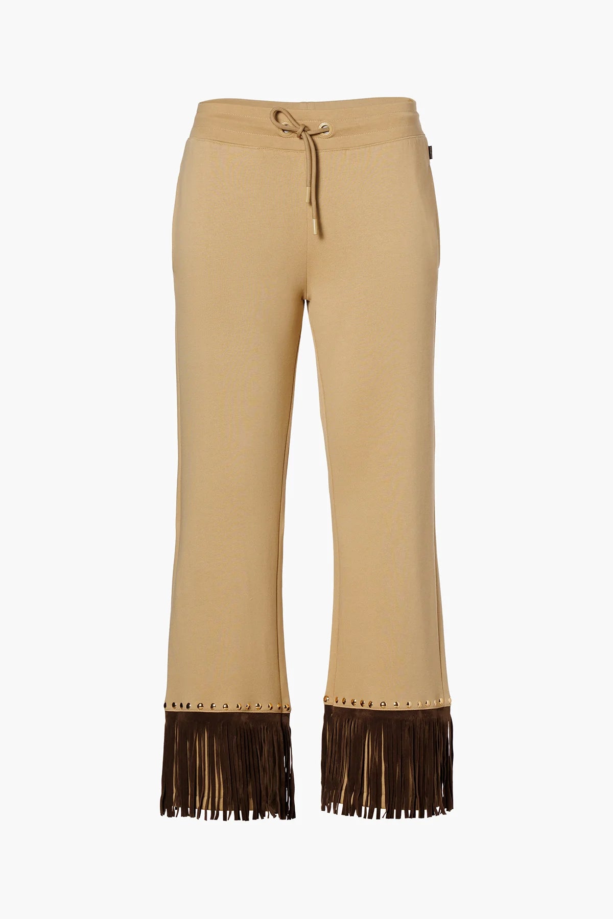 Beżowe spodnie z frędzlami REIGN wide leg track pant