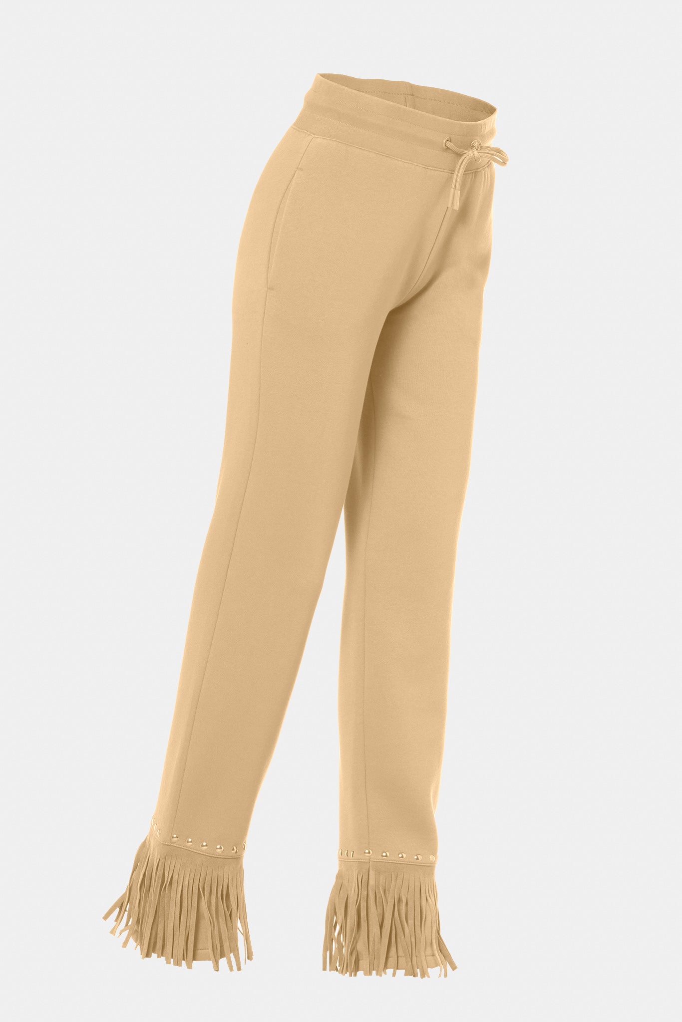 Beżowe spodnie z frędzlami REIGN wide leg track pant