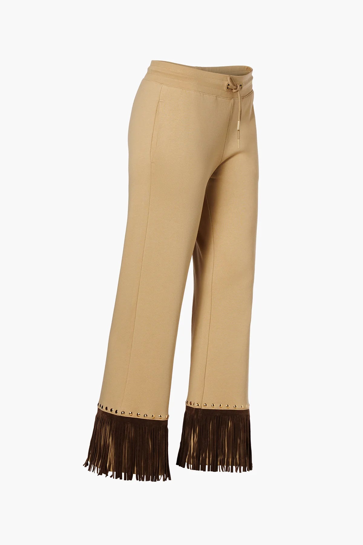 Beżowe spodnie z frędzlami REIGN wide leg track pant