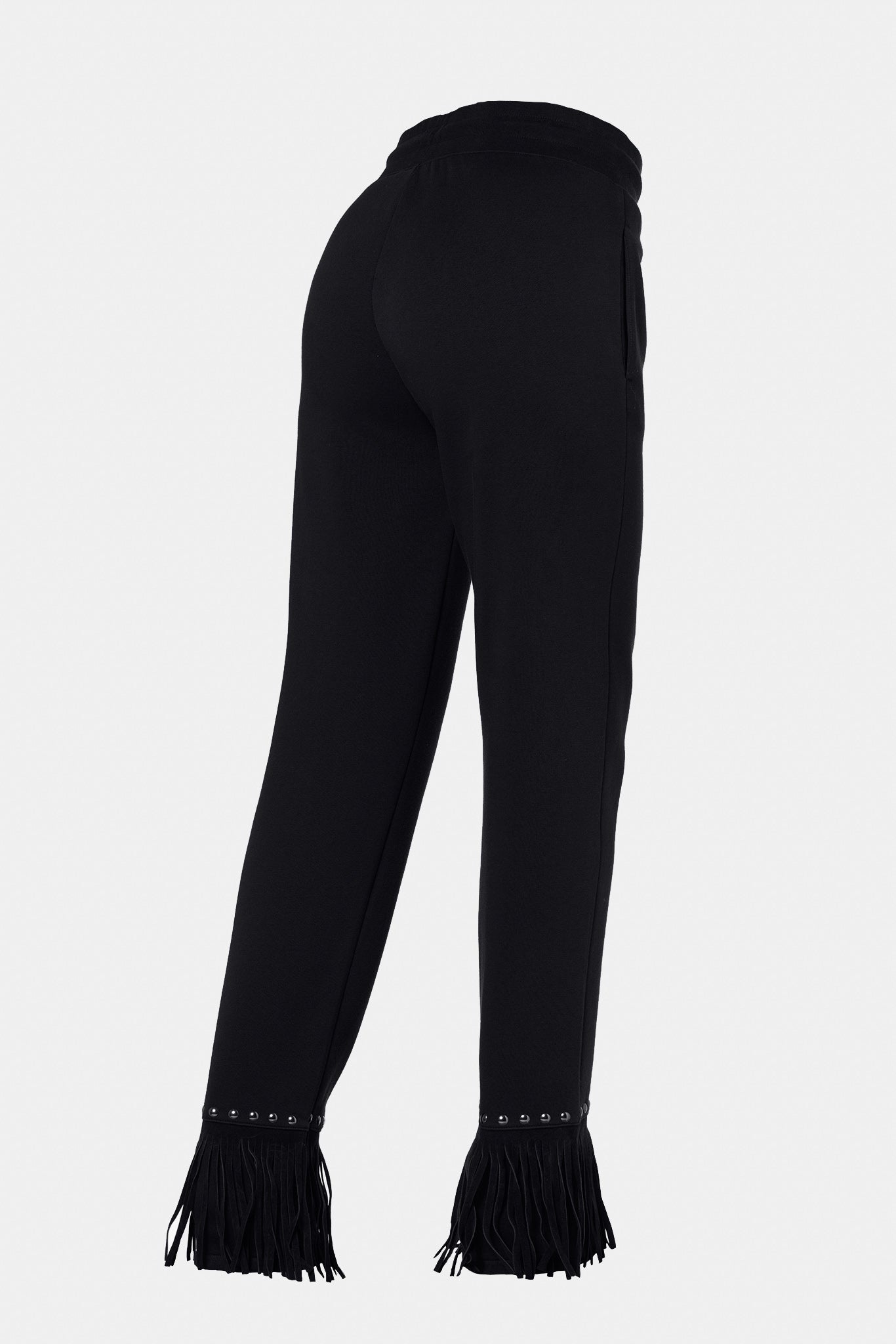 Czarne spodnie z frędzlami REIGN wide leg track pant
