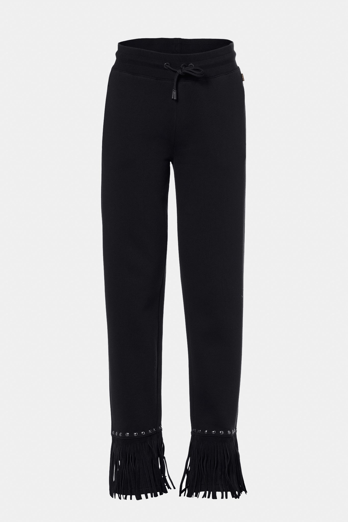 Czarne spodnie z frędzlami REIGN wide leg track pant