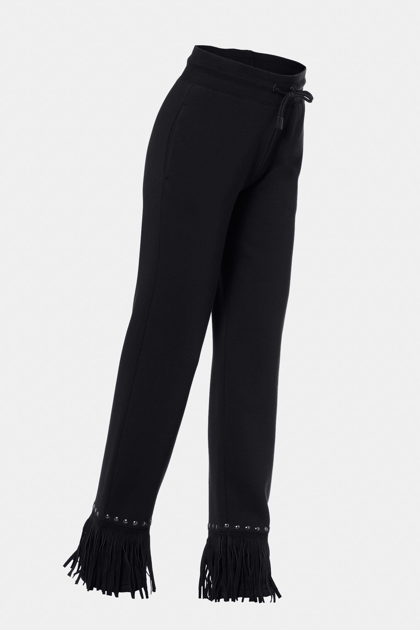 Czarne spodnie z frędzlami REIGN wide leg track pant