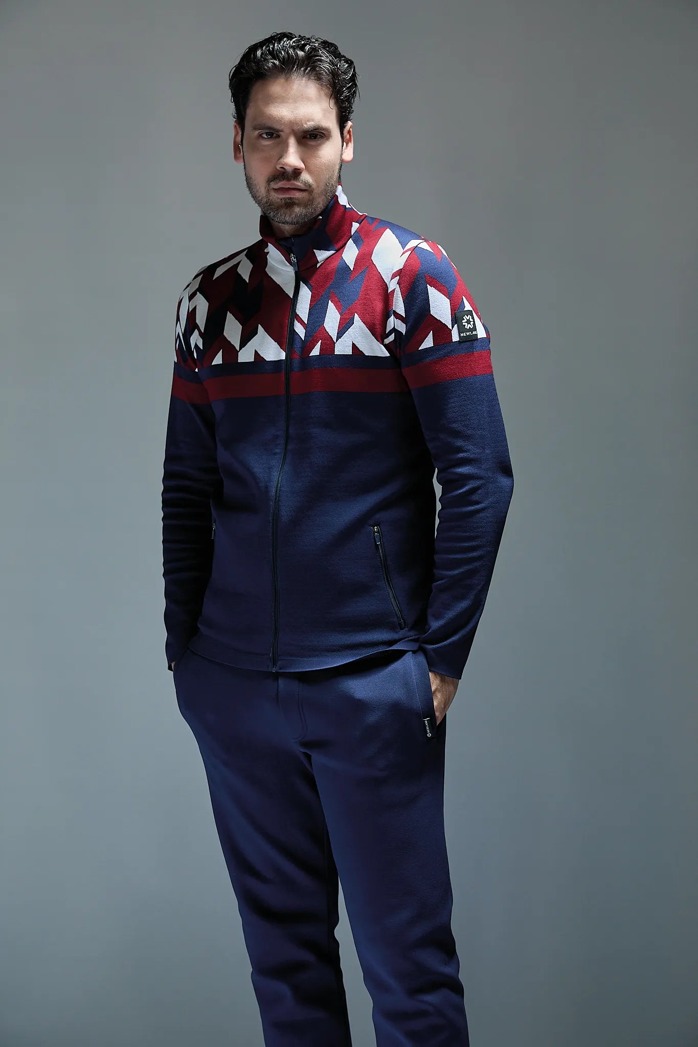 Męski golf rozpinany granatowy Back Bowls