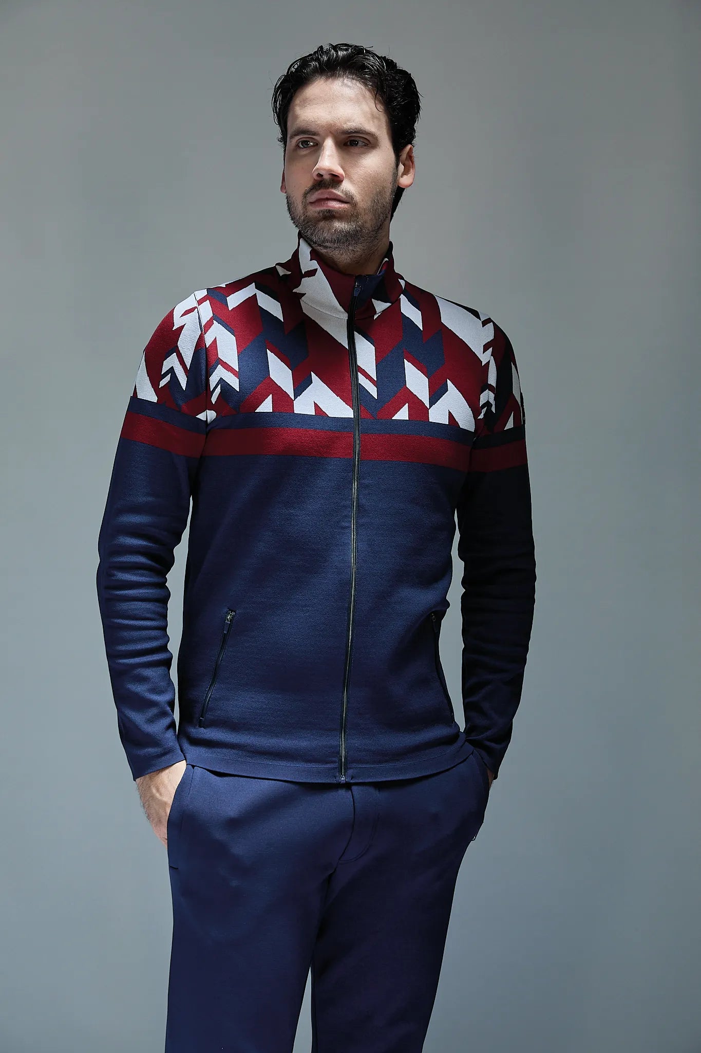 Męski golf rozpinany granatowy Back Bowls