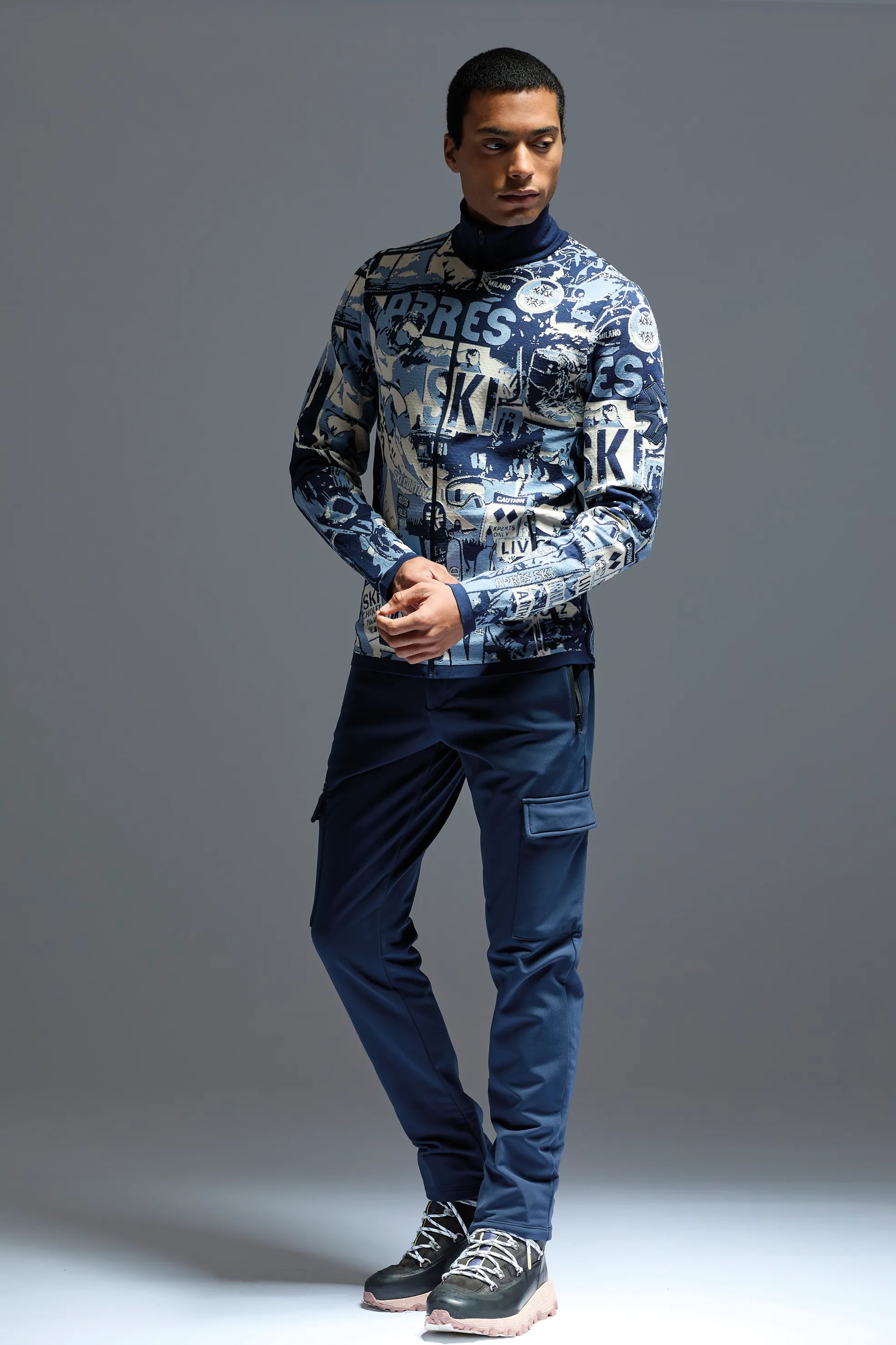 Męski golf rozpinany granatowy Etna