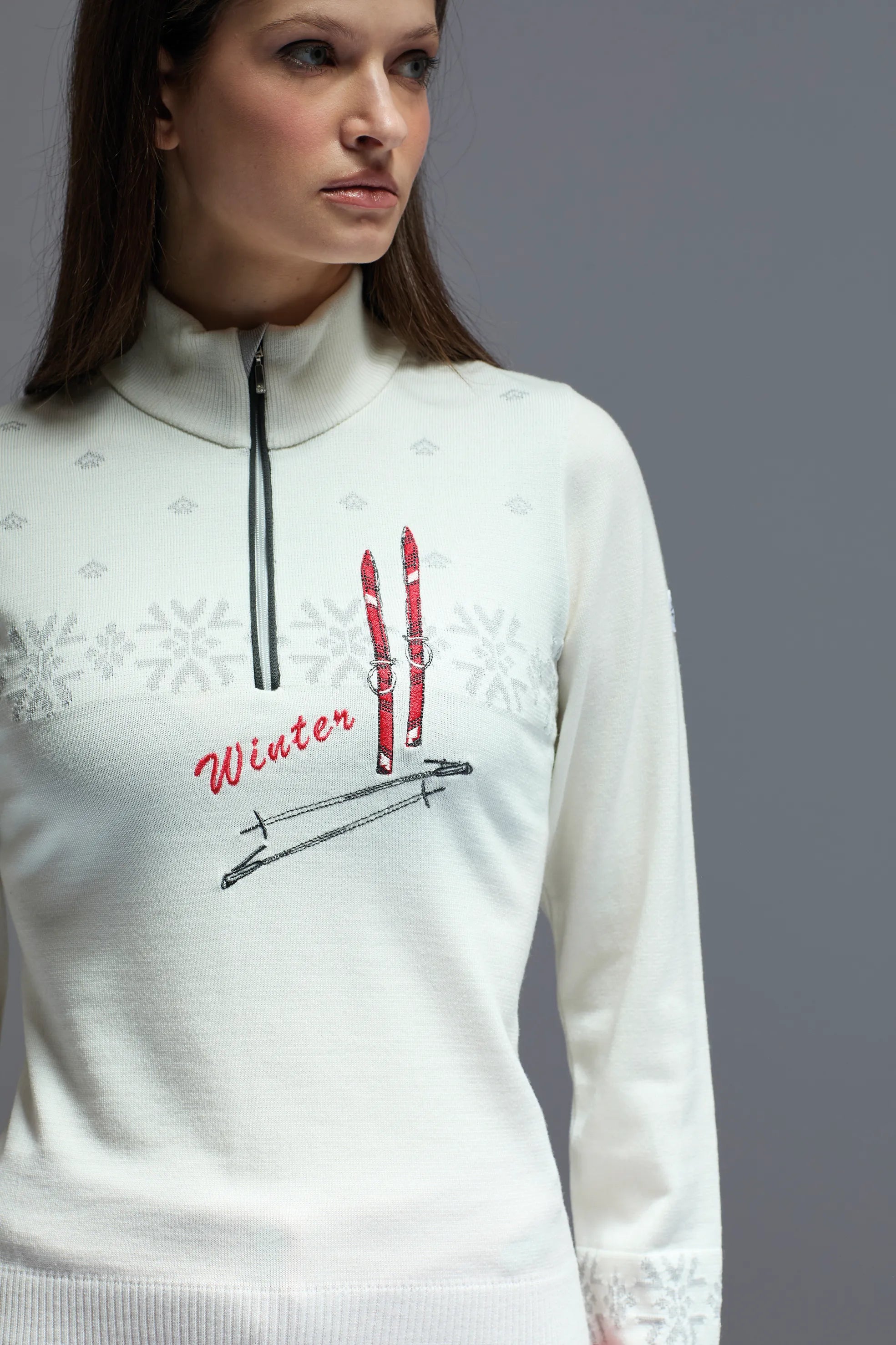 Damski golf 1/2 zip w print narciarski Engelberg