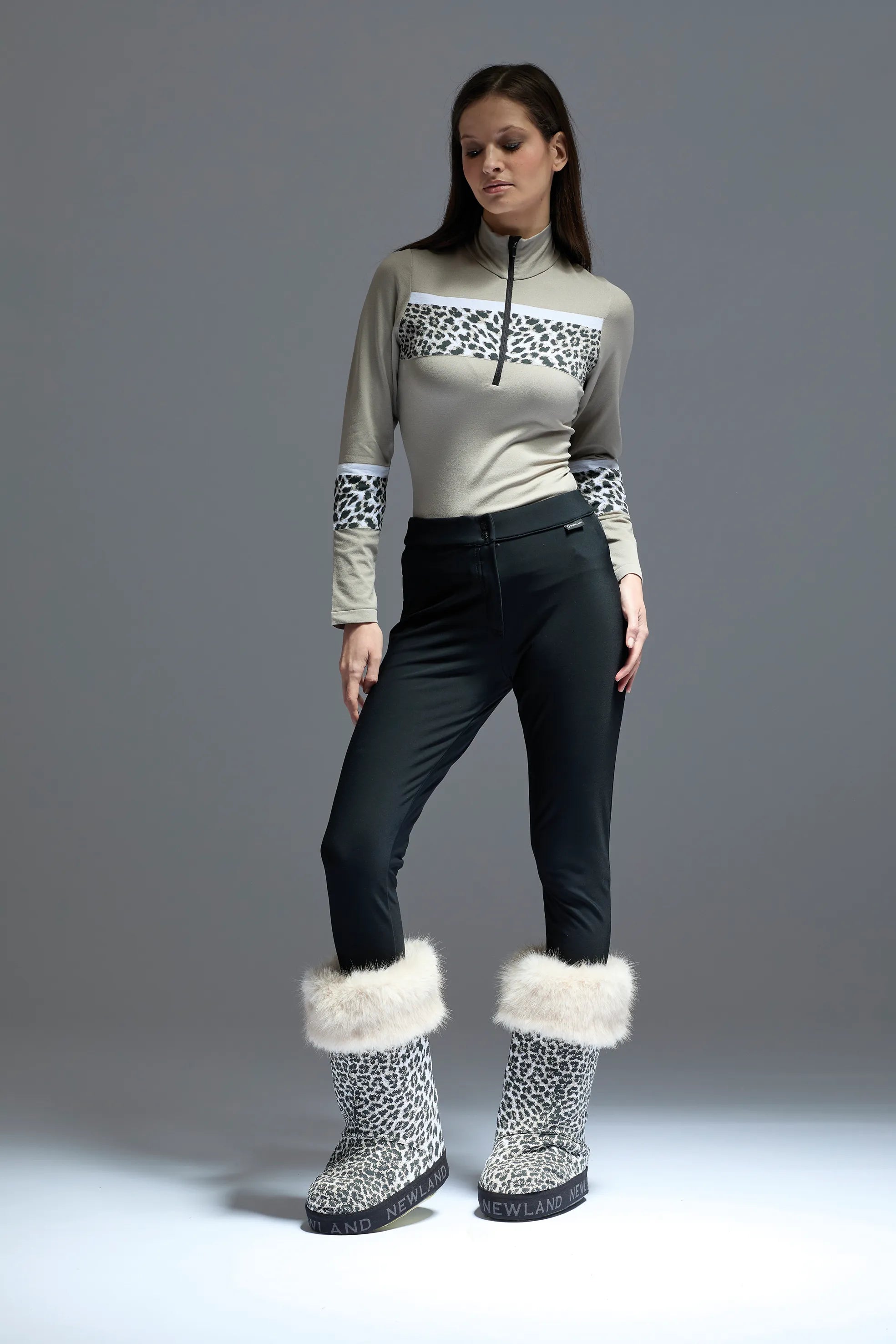 Damski golf 1/2 zip w print zwierzęcym Garmisch