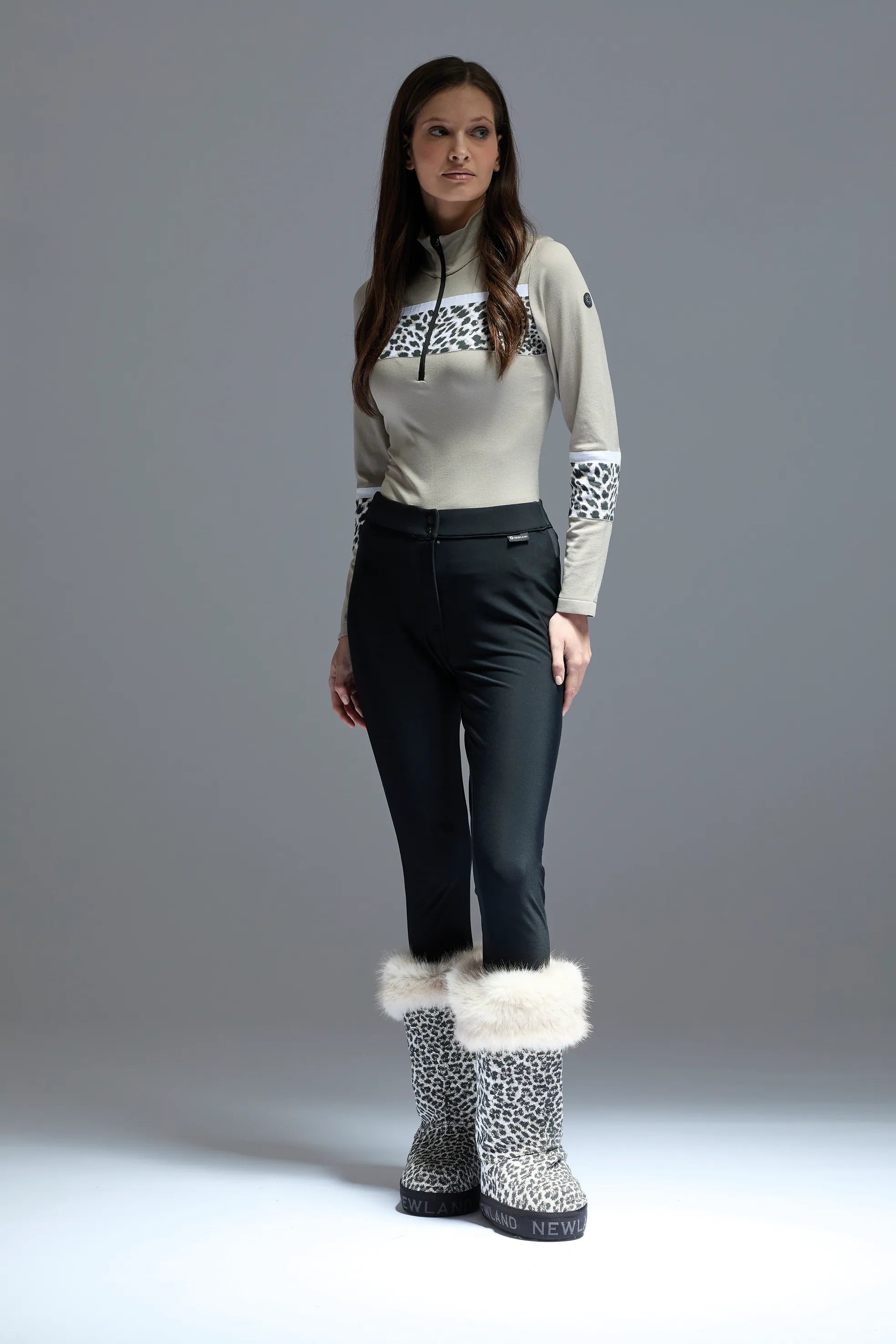 Damski golf 1/2 zip w print zwierzęcym Garmisch