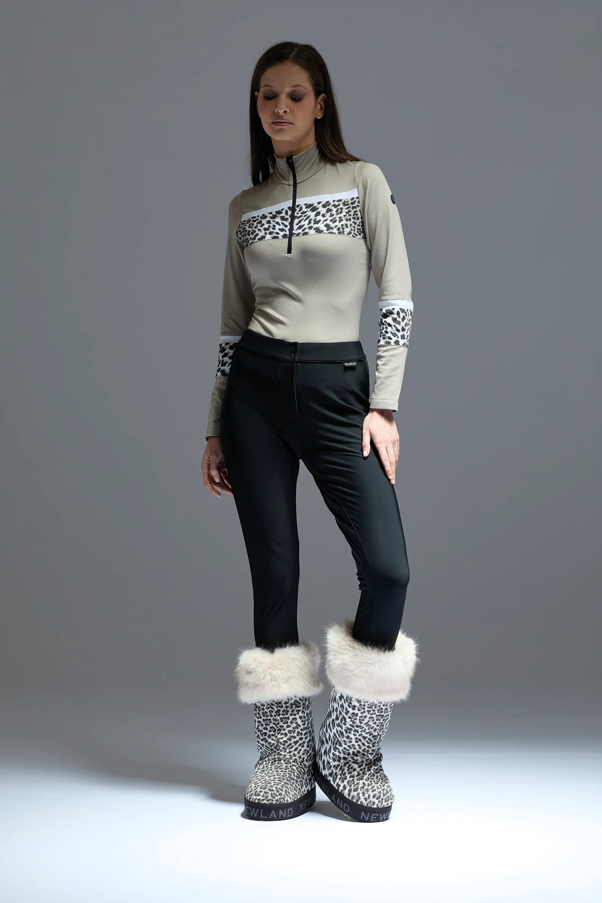 Damski golf 1/2 zip w print zwierzęcym Garmisch