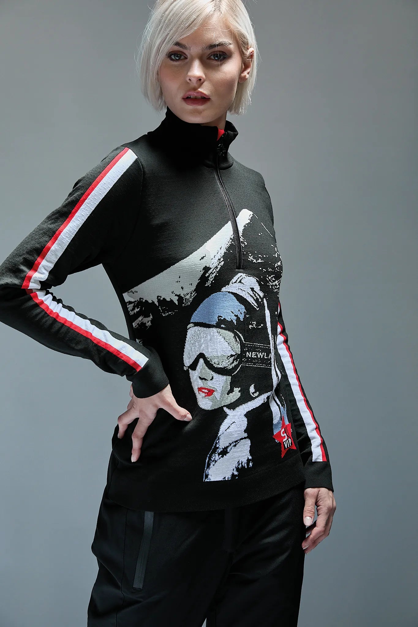 Damski golf 1/2 zip z narciarskim printem Oslo