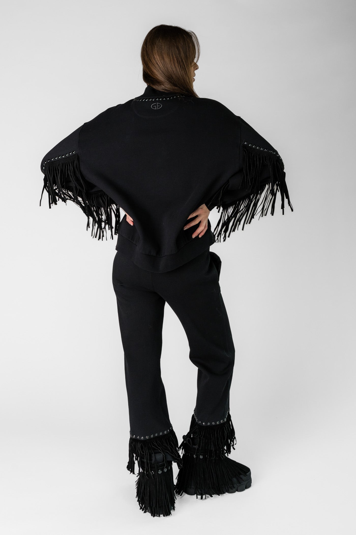 Czarna bluza damska z frędzlami FRENZY crew neck sweater