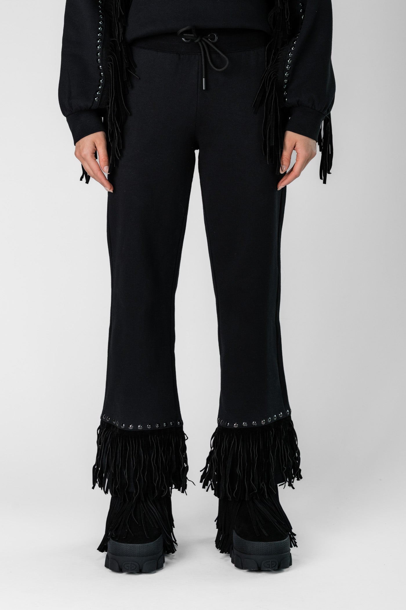 REIGN wide leg track pant black fringe pants