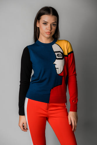 Sweter W Colorblock Round Neck