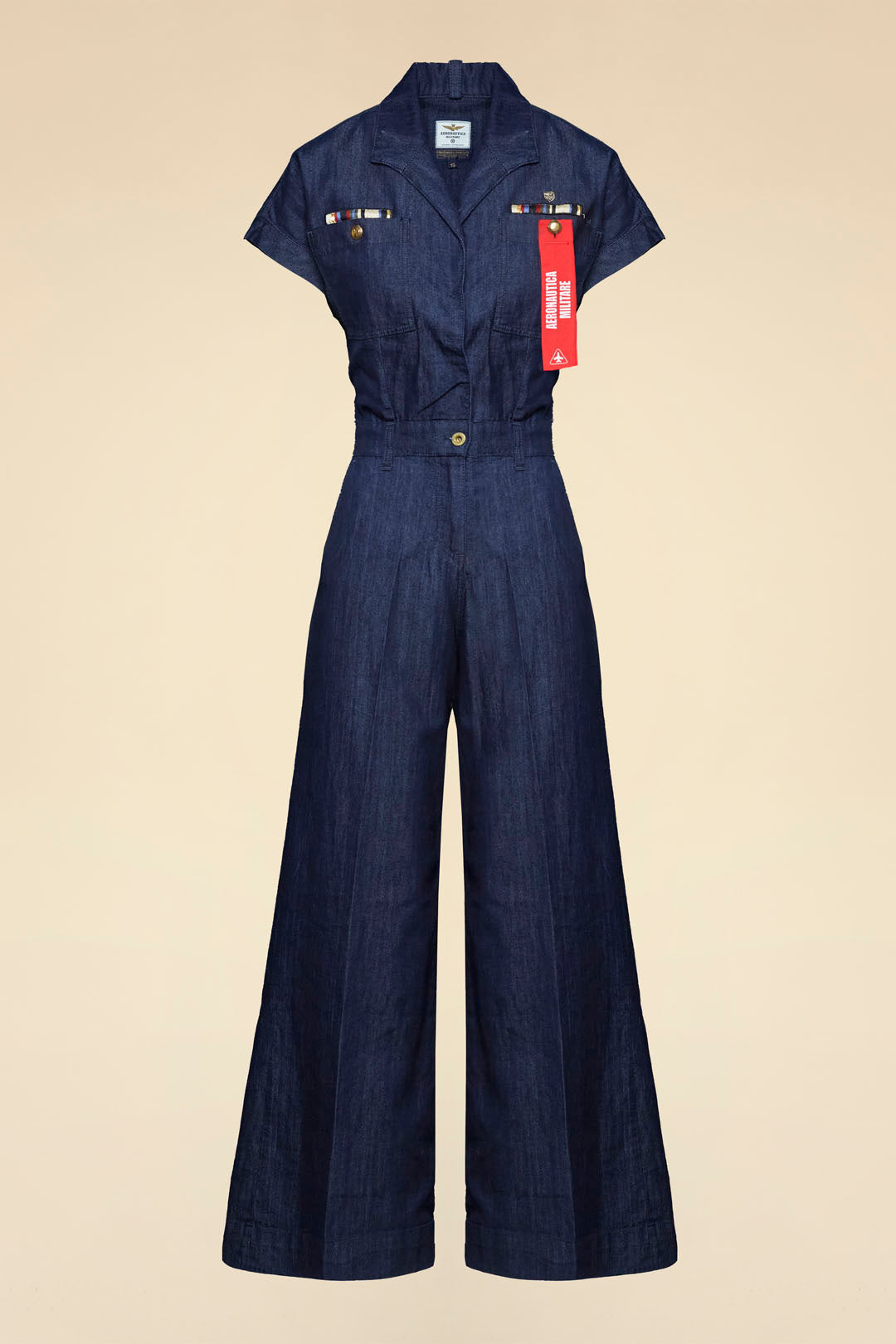 Kombinezon jeansowy z nogawką palazzo – chambray