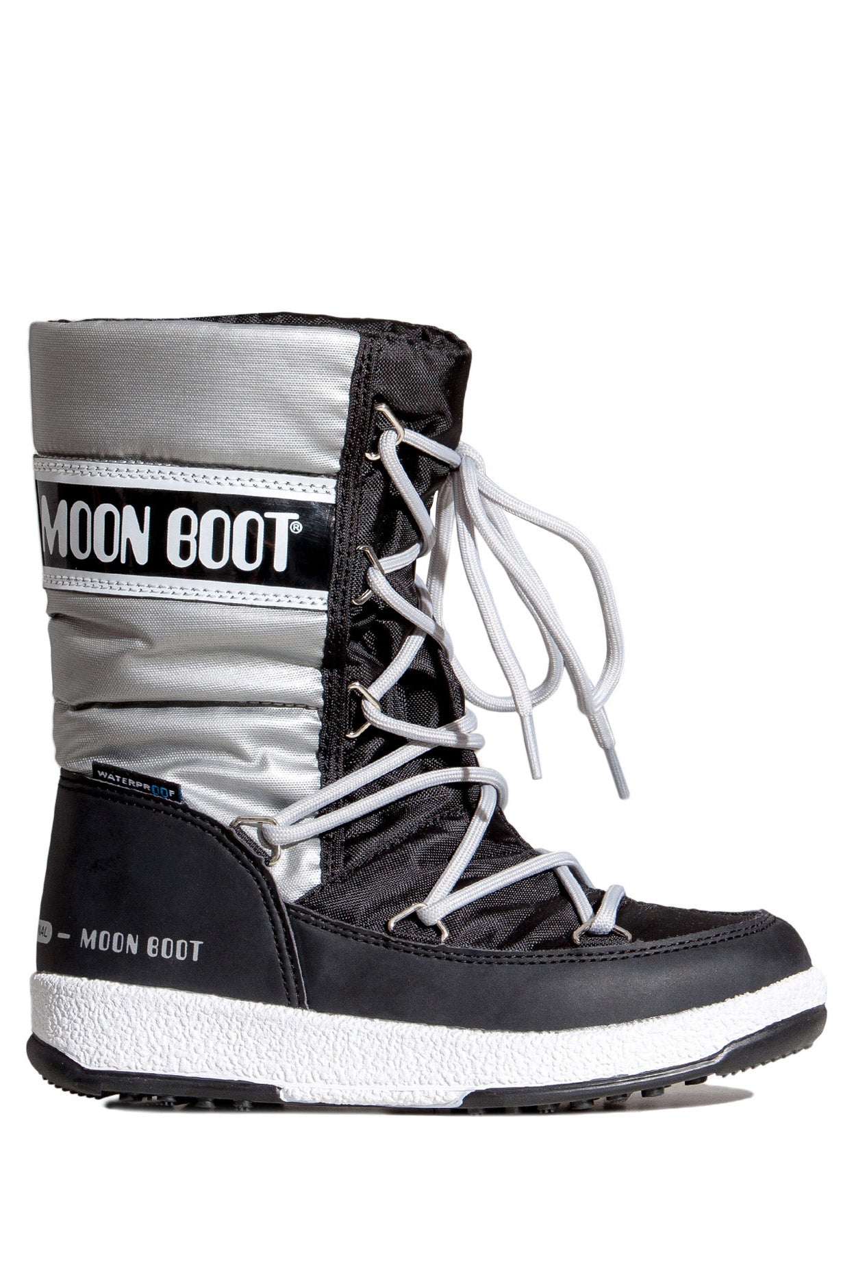 ŚNIEGOWCE MOON BOOT JR G QUILTED WP BLACK SILVER